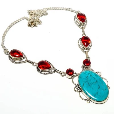 Collar Tenis Magnesita Turquesa, Granate Plateado Joyería 17.99" T91-124 Foto 1 de 4