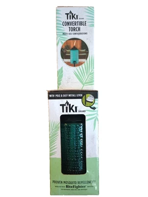 TIKI Blue Teal Glass Convertible Torch 3 Size - 68” Full, 53”Garden, 8” Table - Image 1 of 4