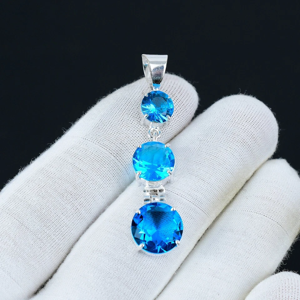 Schweizer Blau Topas Edelstein Anhänger Handgemacht 925 Sterling Silber für Sie - Bild 1 von 4