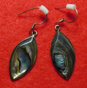 Vintage Alpaca Silver & Abalone Drop Pierced Earrings - Picture 1 of 3