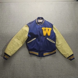 Vintage Varsity Letterman Jacket Butwin Large 42 Blue White Distressed Faded 50s - Picture 1 of 15