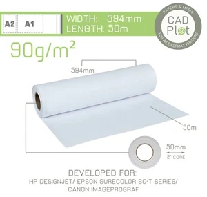 3 rolls Designjet 90 g/m² Plotter Paper 594mm x 50m | HP Designjet Canon EPSON - Picture 1 of 2