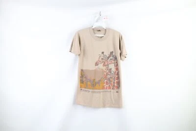 Camiseta Vintage Anos 70 Russell Athletic Feminina Tamanho Pequeno Natureza Girafa Marrom EUA - Imagem 1 de 4