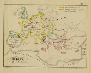 Antique Map-History-View of Europe around 800 AD-Scheepens-1866 - Picture 1 of 5