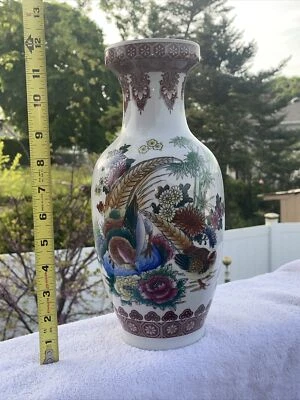 Jarrón de porcelana de 12,5 pulgadas con borde dorado diseño de flores-pájaros China envío rápido gratuito  Foto 1 de 4