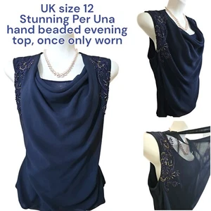1x worn M&S Per Una size 12 chiffon sleeveless evening top, blouse, handbeaded - Picture 1 of 9