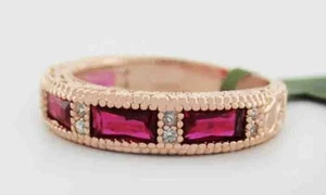 LAB RUBIES & WHITE SAPPHIRES RING 14K ROSE GOLD PLATED - NWT - MADE IN USA - Picture 1 of 2