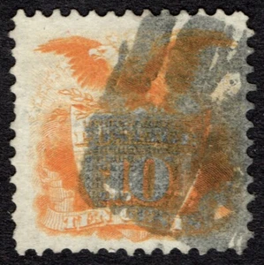 US # 116 USED { -VF- 10c SHIELD & EAGLE } YELLOW PICTORIAL FROM 1869 CV$ 150.00 - Picture 1 of 3
