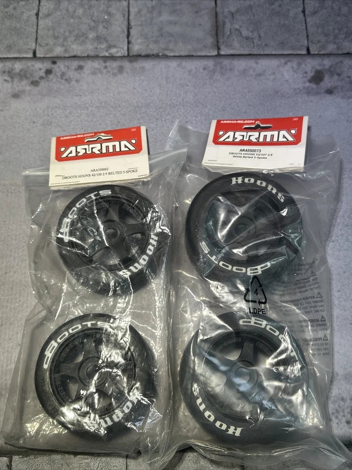 4 Arrma RC dBoots 5 Spoke Hoons Belted TIRE 17mm Felony Front And Rear Set White - Image 1 of 4