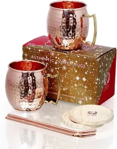 Moscow Mule Copper Mugs - Set of 2-100% Handcrafted - Food Safe Pure Solid Coppe - Picture 1 of 6