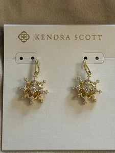 KENDRA SCOTT Snow Crystal Gold Drop Earrings in White Crystal NWT - Picture 1 of 4