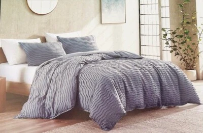 Nuevo Juego de Edredón Brielle Home Algodón Sólido Mechón Mabel King Azul Piedra 2 Fundas Foto 1 de 4