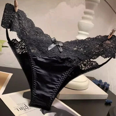 Sexy Womens Satin Knickers Panties Briefs Lace Thongs G string Lingeries Briefs