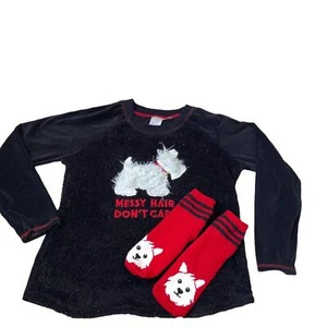 Xhilaration brand black fuzzy sweater with dog with warm socks SZ 10/12 - Picture 1 of 5