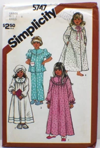 Simplicity uncut 5747 Pattern - Child's Nightgown/Pajamas/Robe/Hat in size 5-6 - Picture 1 of 3