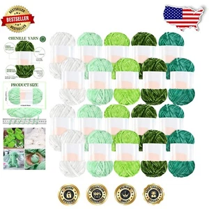 20 Skeins Soft Velvet Yarn in 5 Green Tones - Ideal for DIY Crochet Projects - Picture 1 of 9