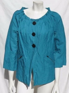 CLASSIQUES ENTIER Nordstrom Turquoise Crinkled Cotton Metallic Jacket Top US L - Picture 1 of 7