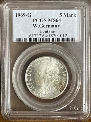 ***1969-G  WEST GERMANY  5 SILVER MARKS FONTANE***PCGS MS64*** - Image 1 of 4