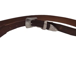Western Vntg Handmade Leather Belt With Silver Plated Buckle. Made In Tuscan, AZ - Picture 1 of 14