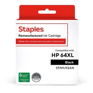 Staples Black High Yield Ink Cartridge Replacement for HP 64XL - Zdjęcie 1 z 9