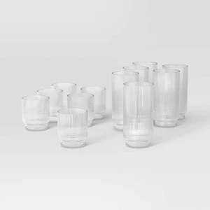 12pc Mixed Ribbed Cassin Tumbler Set - Threshold - Picture 1 of 5