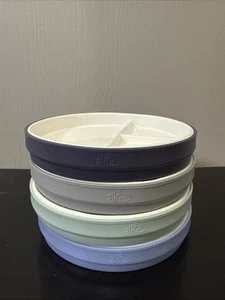 Kids 6.7” Porcelain White Plates with Silicone Sleeves Divided Plates Set of 4 - Picture 1 of 7