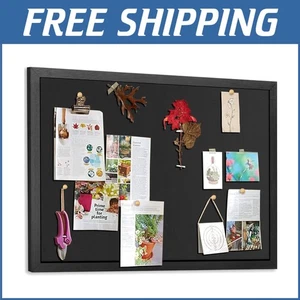 Elegant 23"x17" Black Cork Bulletin Board with Wood Frame - Home Office Decor - Picture 1 of 11