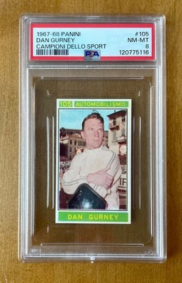 Panini Campioni Dello Sport 1967 Dan Gurney #105 PSA 8 casi nuevo-como nuevo Pop 1 de 2 más alto Foto 1 de 2