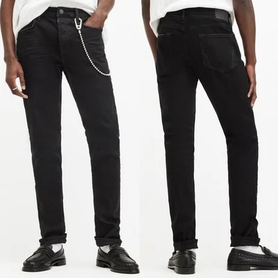 Pantalones de mezclilla elásticos ajustados AllSaints Cigarette para hombre talla 36 negros Foto 1 de 4