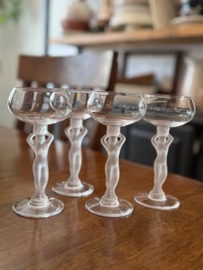 4 Bayel Bacchante Vintage Nude Woman French Frosted Cordial Crystal Glasses - Picture 1 of 9