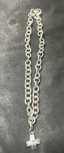 Tiffany & Co 18" Silver Round Link Rolo Chain Roman Cross Necklace Unisex - Picture 1 of 15
