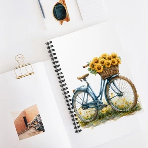 Cuaderno espiral bicicleta girasol para diario, regalo para amantes de la naturaleza - Imagen 1 de 6