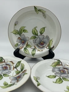 Set Of 3 Vtg Roselyn 7 3/4” Soup Bowls Dogwood Flowers Gold Trimmed Japan - Picture 1 of 6