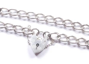 Vintage 1973 Bettelarmband breite Glieder Herz Vorhängeschloss 925 Sterling Silber - Bild 1 von 8