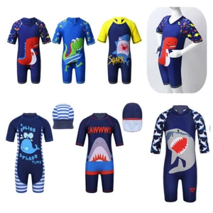 Girls Swimwear Boy One-piece Rash Guard Bathing Suit Zippered Swimsuit+Cap Sets - Picture 1 of 61