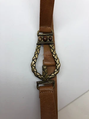 Chicos 棕色可调节滑动皮革皮带黄铜绳扣 M/L 码 — 第 1/4 张图片