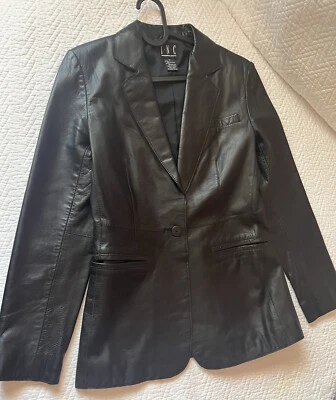 I.N.C. INTERNATIONAL CONCEPTS 100% BLACK LEATHER BLAZER JACKET, SIZE 2 - Image 1 of 4