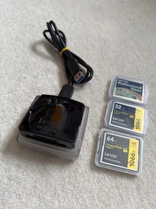 Lexar Professional Compact Flash/CF cards (2x64Gb and 1x32Gb) with USB reader - Picture 1 of 1