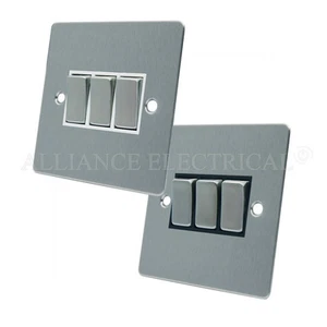Gebürstet Matt Satin Chrom Flach 3 Gang Lichtschalter - 10 AMP Dreifach 3G 2-Wege - Bild 1 von 5