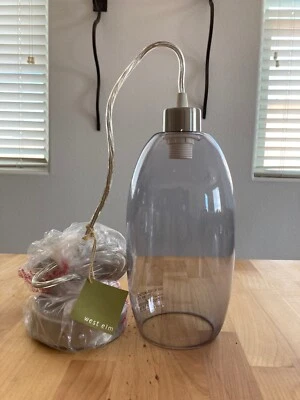 Pr.West Elm Lt. Purple Glass Pendant Lamp and Hanging Cord 10.5" tall,  Open Box - Image 1 of 4