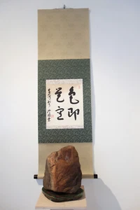 wunderschöner Suiseki Betrachtungsstein mit Kalligraphie Shodo Rolle - Bild 1 von 12