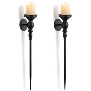 Black Wall Candle Holder - 24.4 Inch Large Metal Gothic Wall Decor for Living... - Picture 1 of 7