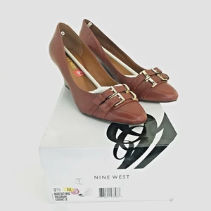 Nine West Zabaar pumps Womens Size 9.5 Dolce Wedge Pump Cognac Brown Leather - Picture 1 of 9