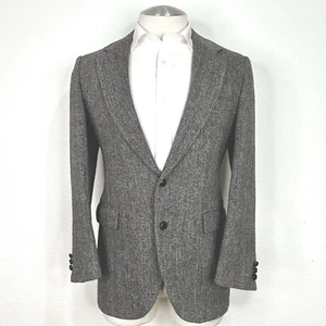 Stafford Harris Tweed Gray Herringbone Tweed Half Line Sport Coat Blazer 40R USA - Picture 1 of 13