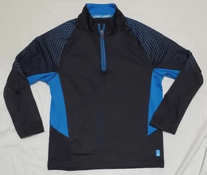 Asics Black & Blue Pullover Shirt 1/3 Zip Youth 10/12 - Picture 1 of 6