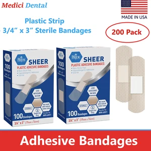 Sheer Fabric Adhesive Bandages 3/4 in x 3 in, Bulk Band Aid, Sterile 200 Bandage - Picture 1 of 4