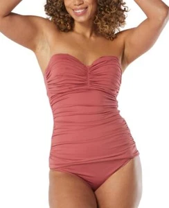 Coco Reef Women's Tankini Top Sweetheart Ruched Tie Back Coral Solid Size 38D - Picture 1 of 1