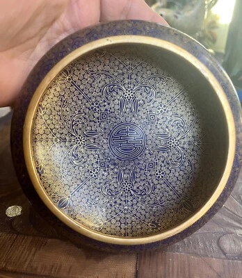 Hermoso Raro Antiguo Chino Cloisonné Azul Cobalto Dorado Bronce Cuenco China Como Nuevo Foto 1 de 4