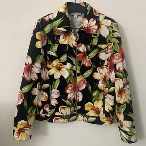 Seltene St. John By Marie graue Damen Jeansjacke klein schwarz Blumen rosa Schmuck - Bild 1 von 7