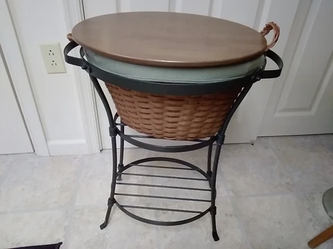 Longaberger Beverage Tub Basket & Wrought Iron Stand-Lid-Handles-Liner 26"h 2009 Cover
